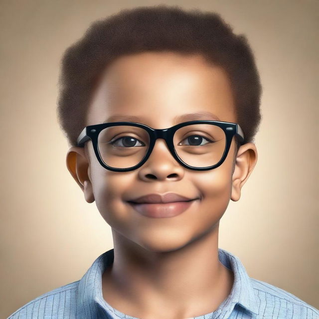 Create an ultra-realistic image of a thin, short boy with light brown skin, wearing glasses