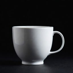 A pristine white cup, immaculate in detail, placed on a contrasting dark background.