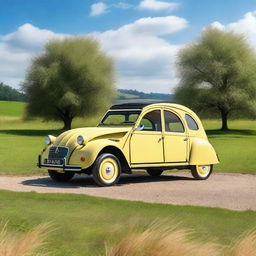 A beautifully restored Citroen 2CV, showcasing its classic design with a modern twist