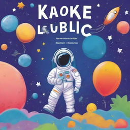 Create a book cover for children aged 12 that includes themes such as astronaut, plant, submarine, inflatable balloon, candle, and lungs