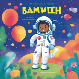 Create a book cover for children aged 12 that includes elements such as an astronaut, plant, submarine, inflatable balloon, candle, and lungs