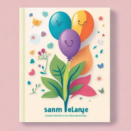 Create a book cover for children aged 12 that includes elements such as a plant, an inflatable balloon, a candle, and lungs