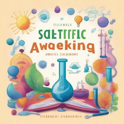 Create a book cover for a scientific awakening book dedicated to children aged 12