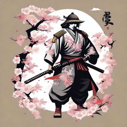 A stylish design for a T-shirt featuring a samurai warrior