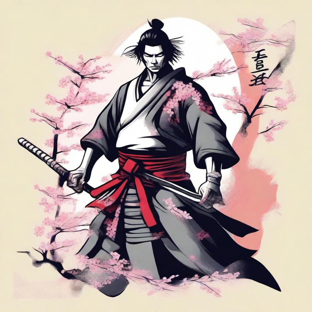 A stylish design for a T-shirt featuring a samurai warrior