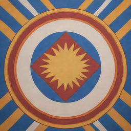 Design a flag incorporating elements of Mediterranean symbology, Indigenous patterns, and the Argentine sun.