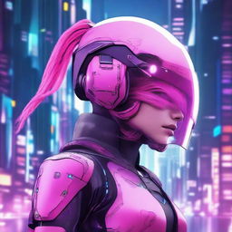 A character of undefined gender, wearing a futuristic helmet that half covers their face