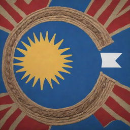 Design a flag incorporating elements of Mediterranean symbology, Indigenous patterns, and the Argentine sun.