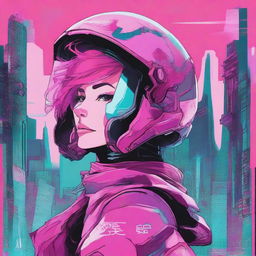 A character of undefined gender wearing a futuristic helmet that half covers their face