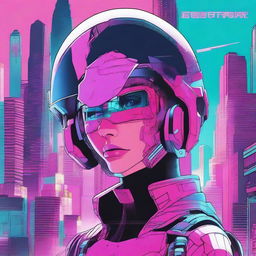 A character of undefined gender wearing a futuristic helmet that half covers their face