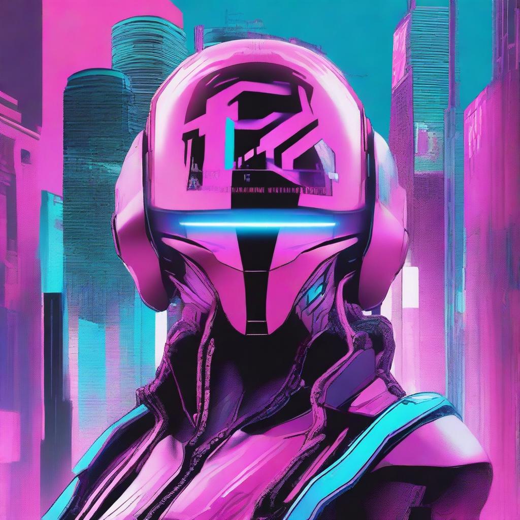 A character of undefined gender wearing a futuristic helmet that half covers their face