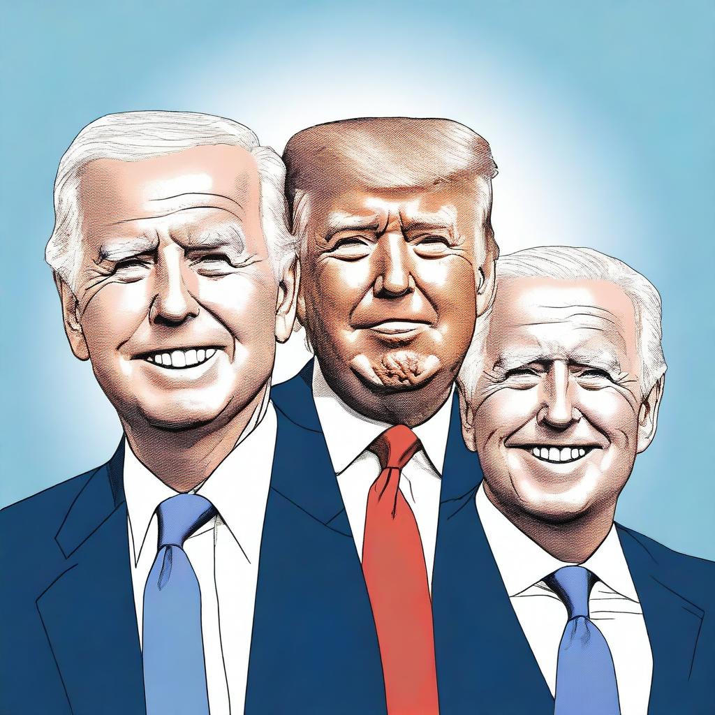 Create an image featuring Donald Trump's face on the left, Joe Biden in the middle, and JD Vance on the right