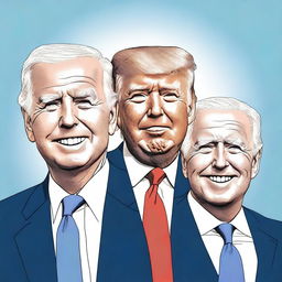 Create an image featuring Donald Trump's face on the left, Joe Biden in the middle, and JD Vance on the right