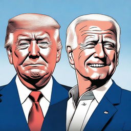 Create an image featuring Donald Trump's face on the left, Joe Biden in the middle, and JD Vance on the right