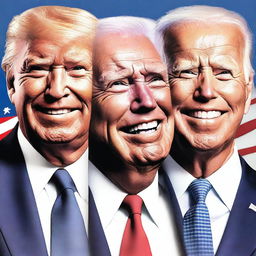 Create an image featuring Donald Trump's face on the left, Joe Biden in the middle, and JD Vance on the right