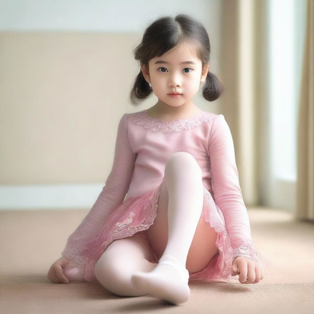 A young girl wearing pantyhose, depicted in a tasteful and respectful manner