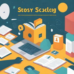 Create a flat, 2D illustration for the book cover 'Storyselling Digital: O Poder das Narrativas na Era das Mídias Sociais: Estratégias para Engajar, Convencer e Converter no Mundo Digital