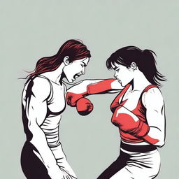 Create an image depicting a female character punching a male character in the groin