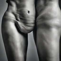 A delicately contrasting display of female and male groin areas, each intricately detailed and vibrant in its own right