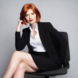 A young adult red-haired woman with short hair