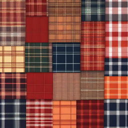 A detailed image showcasing a variety of plaid patterns in different colors and styles