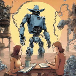 Create a book cover for a novel titled 'Cowboy Mark And The Big Robot Hard-On' by Mark Leach