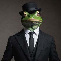 A sophisticated frog man dressed in a noir-style suit