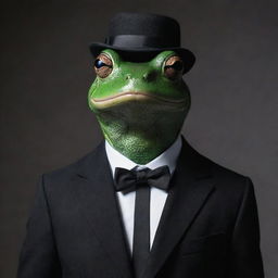 A sophisticated frog man dressed in a noir-style suit