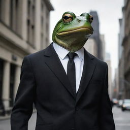 A sophisticated frog man dressed in a noir-style suit