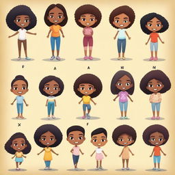 Create a diverse set of light-skinned characters with various outfits and expressions