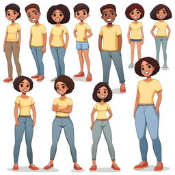 Create a diverse set of light-skinned characters with various outfits and expressions