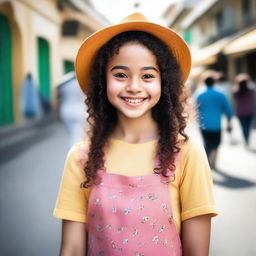 Create an image of a cute light-skinned girl with a cheerful expression