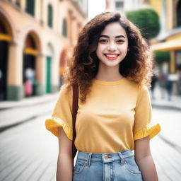 Create an image of a cute light-skinned girl with a cheerful expression