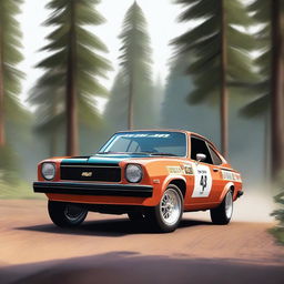 A World Rally Championship (WRC) inspired Chevy Vega, designed with rally racing modifications