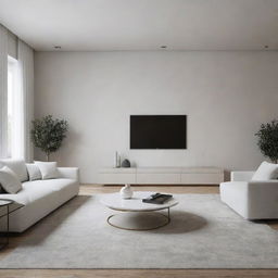 Render a luxurious living room with a minimalist design.