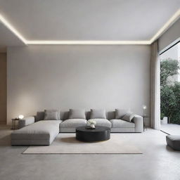 Render a luxurious living room with a minimalist design.