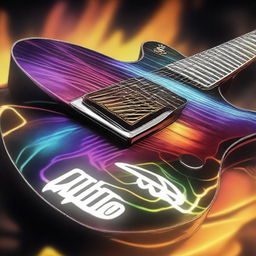 A detailed image of a strikeline from Guitar Hero 3, showing the colorful notes and the guitar fretboard