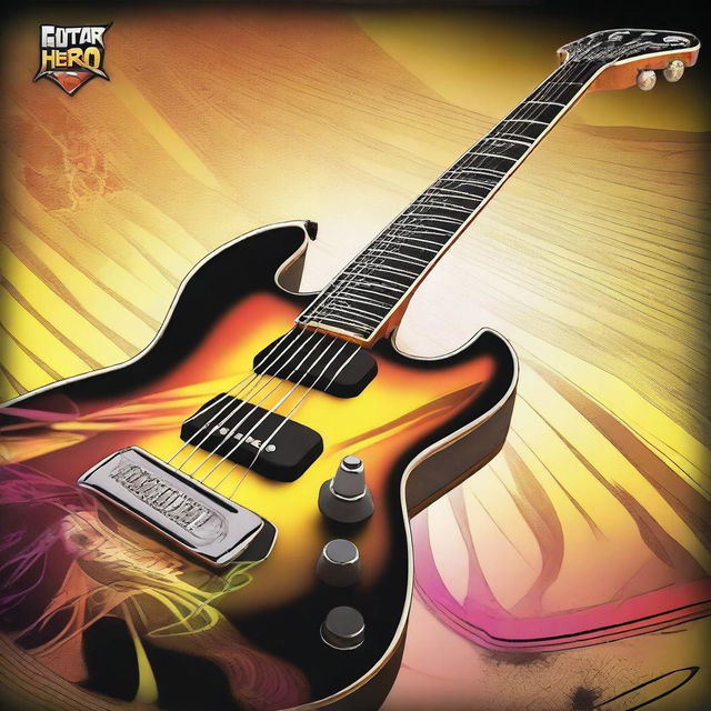 A detailed image of a strikeline from Guitar Hero 3, showing the colorful notes and the guitar fretboard