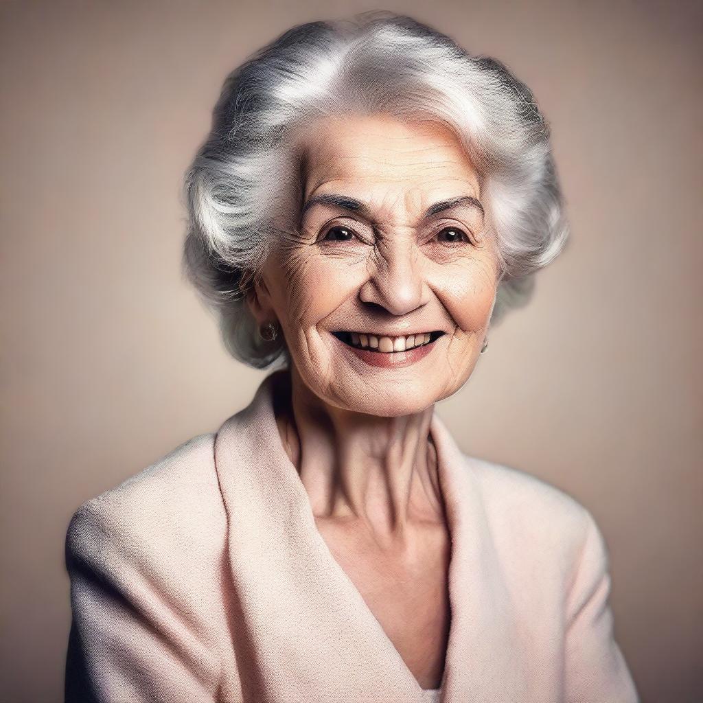 Create an image of an attractive elderly woman