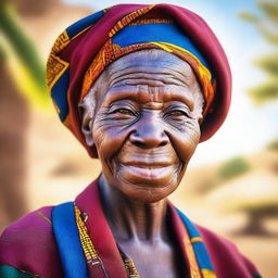 A detailed portrait of an elderly African woman