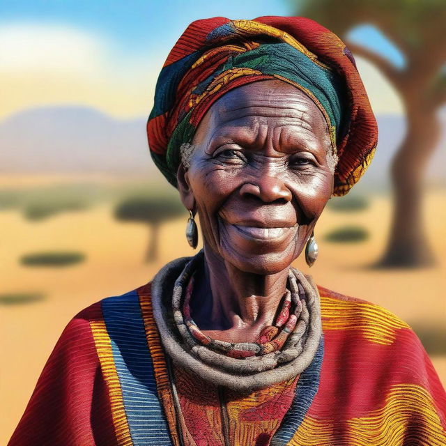 A detailed portrait of an elderly African woman