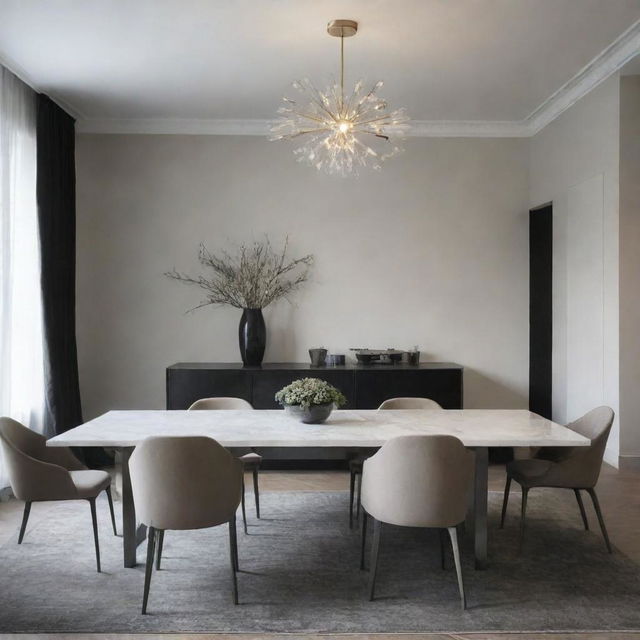 Design a luxurious, minimalist dining room.