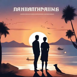 Design a book cover for 'Nanghihinayang' featuring a melancholic scene set against a sunset backdrop