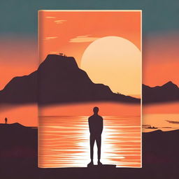 Design a book cover featuring a melancholic scene set against a sunset backdrop