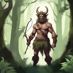 A detailed illustration of a ranger satyr standing in a mystical forest