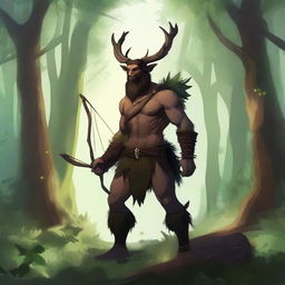 A detailed illustration of a ranger satyr standing in a mystical forest