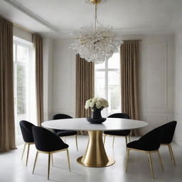 Illustrate a luxurious dining room with minimalist design.