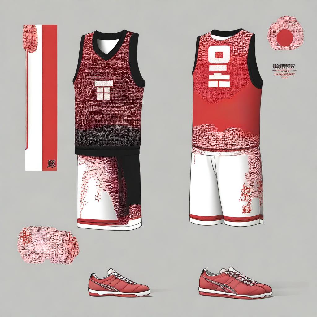 Create an image of a basketball uniform inspired by the Japan-themed football jersey