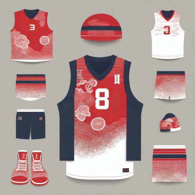 Create an image of a basketball uniform inspired by the Japan-themed football jersey