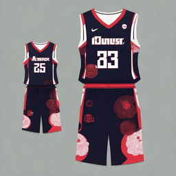 Create an image of a basketball uniform inspired by the Japan-themed football jersey